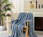 Blue Fluffy Cozy Throw Blanket With Stripes