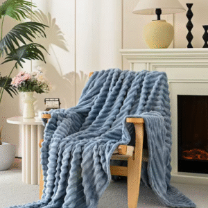 Blue Fluffy Cozy Throw Blanket With Stripes