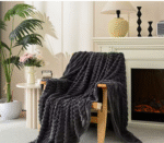 Grey Fluffy Cozy Throw Blanket With Stripes
